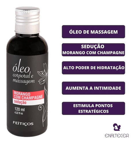 Óleo para Massagem Corporal Tântrica Morango com Champagne 120ml