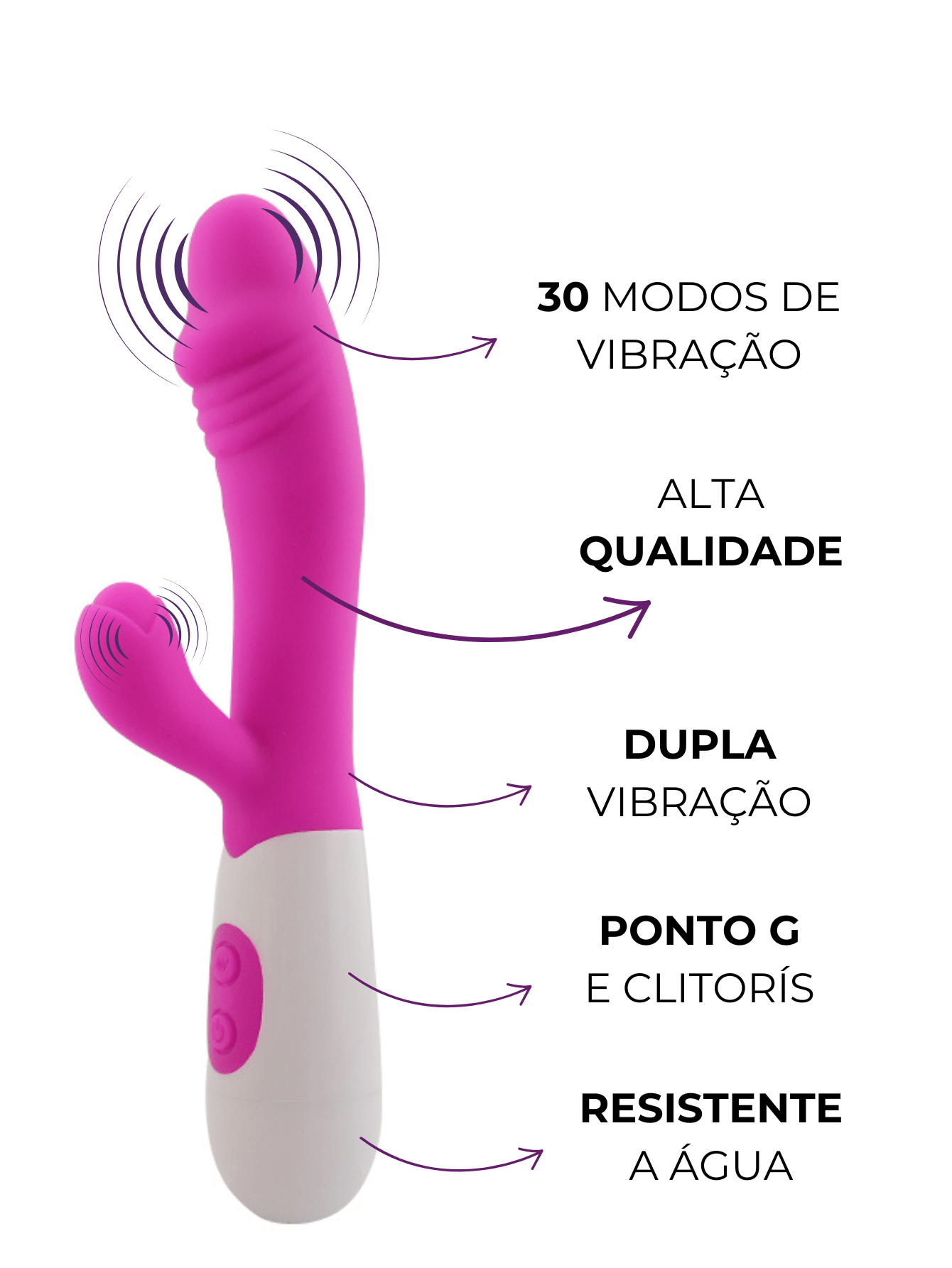 Vibrador Feminino Estimulador de Clítoris 30 Modos Pink 20x4cm