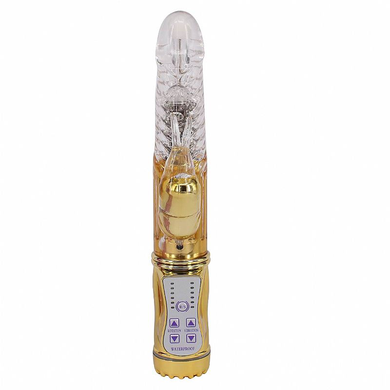 Vibrador Feminino Rotativo com Estimulador Rabitt 36 Modos Gold