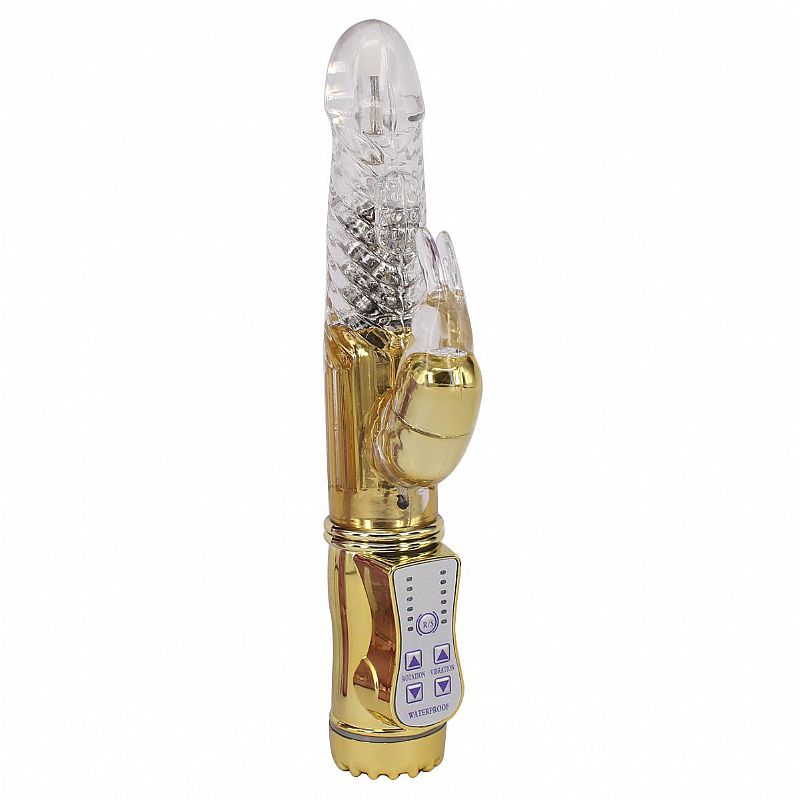 Vibrador Feminino Rotativo com Estimulador Rabitt 36 Modos Gold