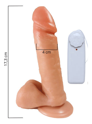 Prótese com Escroto Ventosa e Vibrador 17x4cm