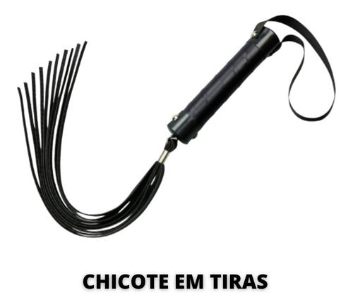 Chicote de Couro Sintético em Tiras Preto 40cm